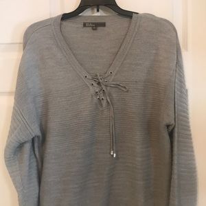 Gray Long Lace Up Cardigan Large